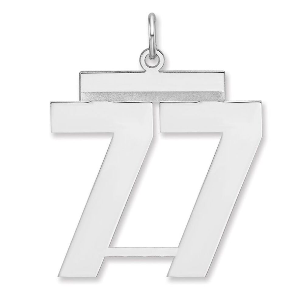 Sterling Silver, Athletic Collection, XL Polished Number 77 Pendant